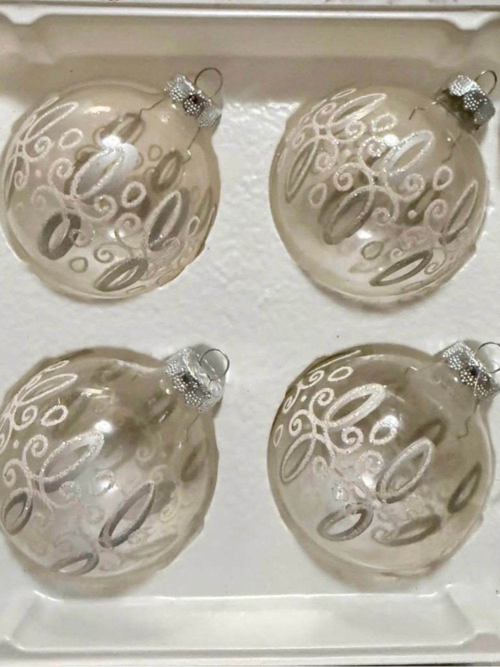 Vintage Set of 4 KREBS Clear Glass Christmas Ornaments
